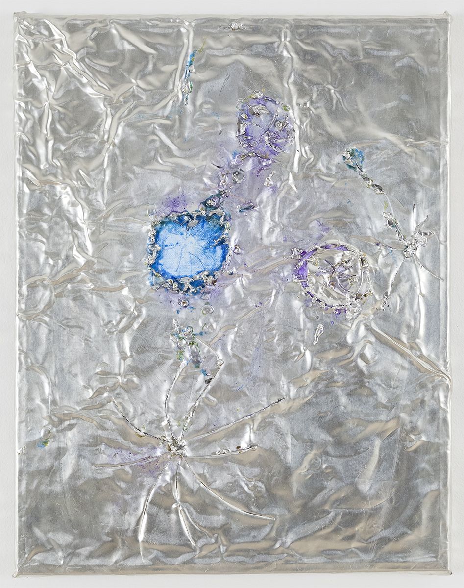 Josef Strau Deceit, 2018 Tin plate, tin wire, acrylic on canvas 18 x 14 x 1 inches (45.7 x 35.6 x 2.5 cm)