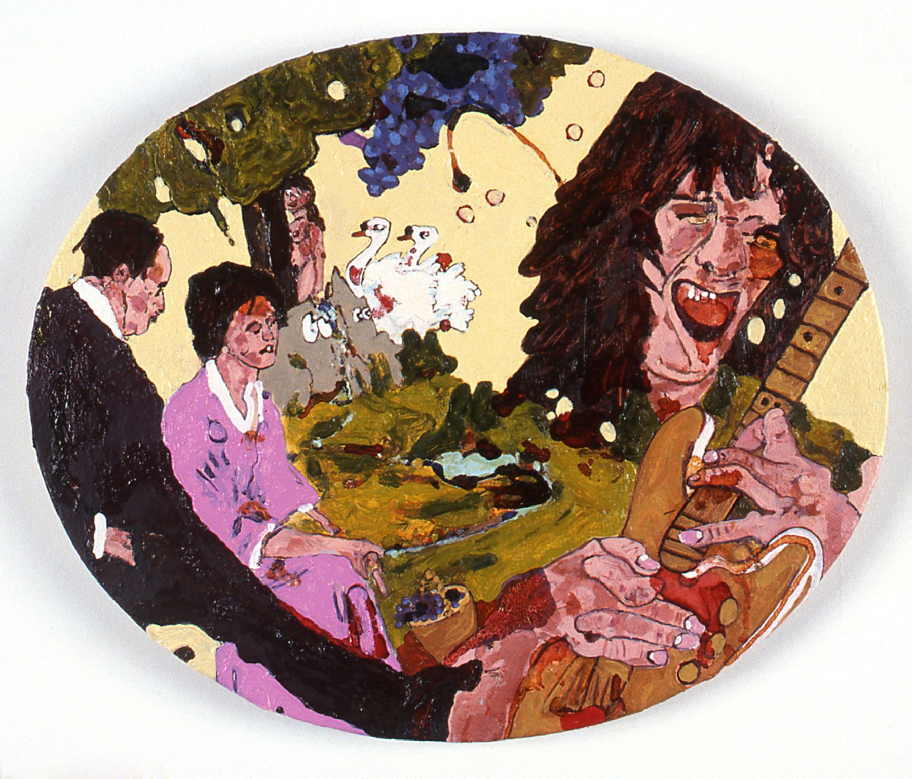 Philippe Perrot Romance, 2003, Oil and betadine on canvas, 15 1/4 x 18 1/4 inches (oval)