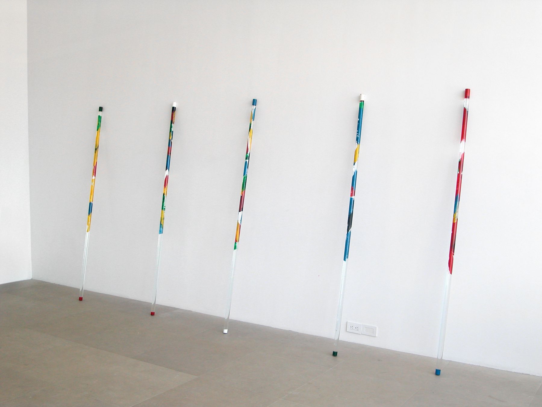 J. St. Bernard, Untitled (Johnny Halliday), 1989, 5 Plexiglas rods, enamel, 73 x 1 inches each