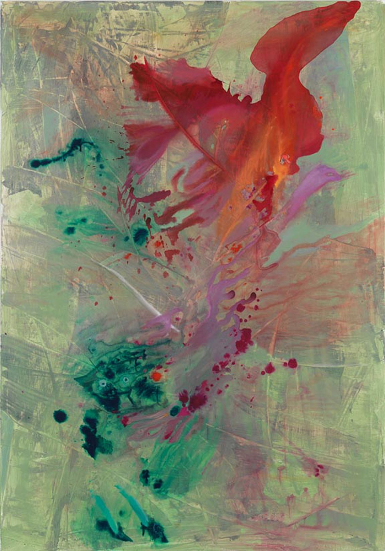 Ohne Titel, 2011, Watercolor, ink, pastel, oil, and acrylic on canvas, 78 3/4 x 55 1/4 inches