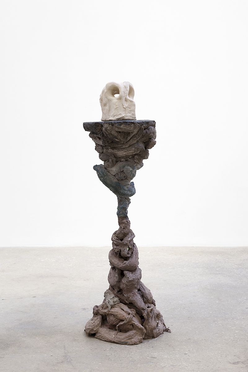 Gelatin New York Golem, 2017 Wood, steel, pigmented plaster, glazed ceramic 47 1/4 x 16 5/8 x 16 5/8 inches (120 x 42 x 42 cm)