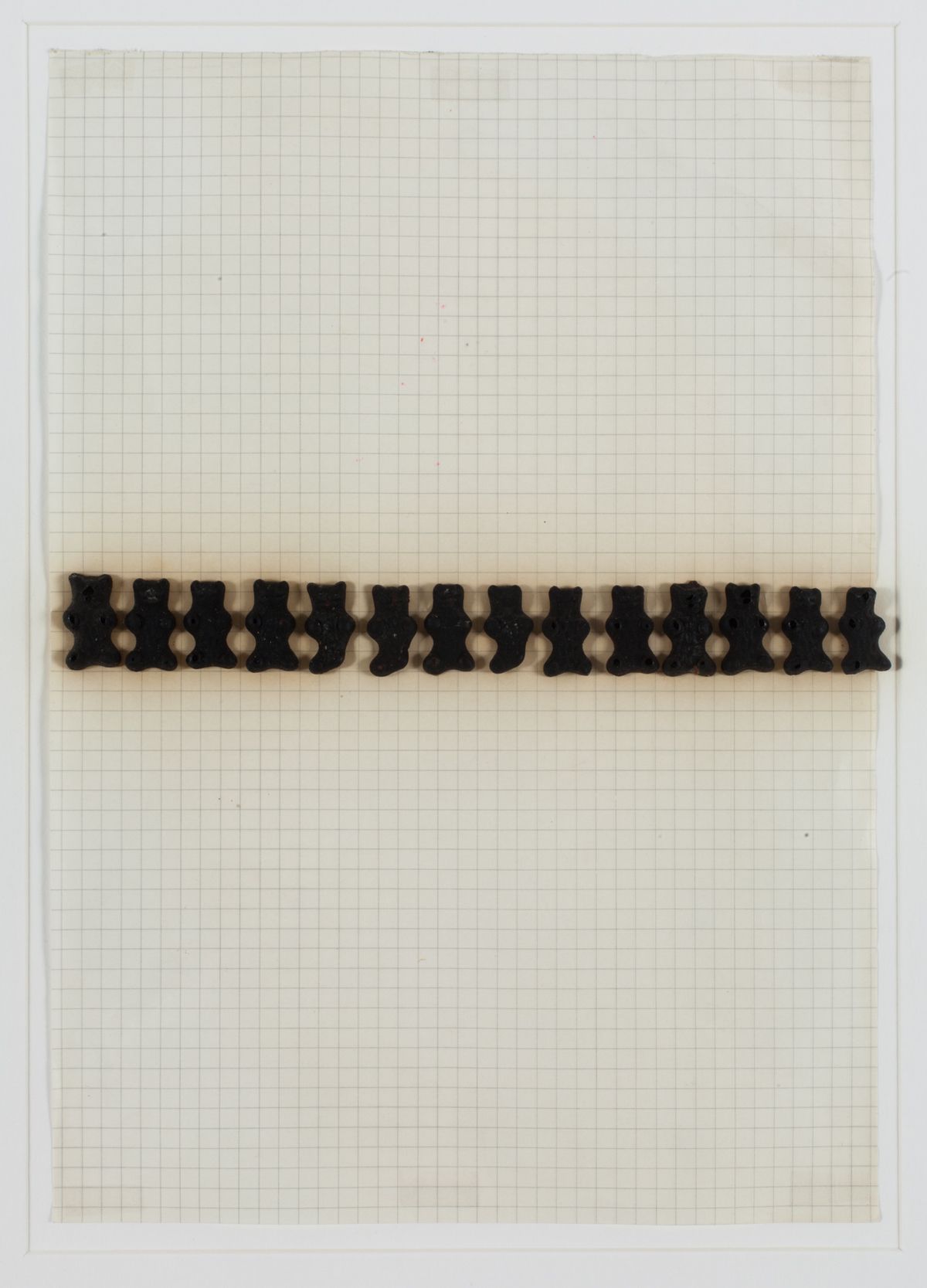 Konrad Lueg Untitled (Gummibärchen), Unknown Gummy bears, felt pen on graph paper Paper: 10 x 7 7/8 inches (25.5 x 20 cm) Frame: 17 3/4 x 14 3/8 inches (45.2 x 36.5 cm)