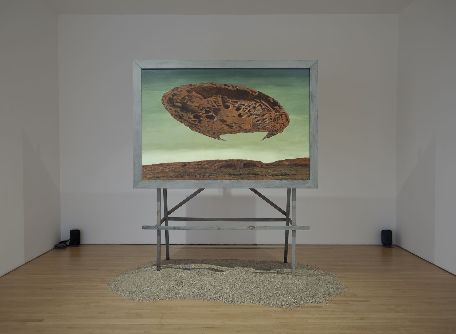 Chaco Rising, 2008, Acrylic on canvas, wooden stand, vermiculite, speakers