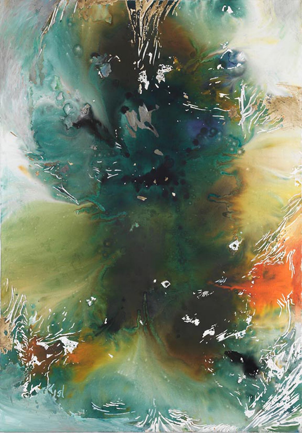 Ohne Titel, 2011, Watercolor, ink, pastel, oil, and acrylic on canvas, 78 3/4 x 55 1/4 inches