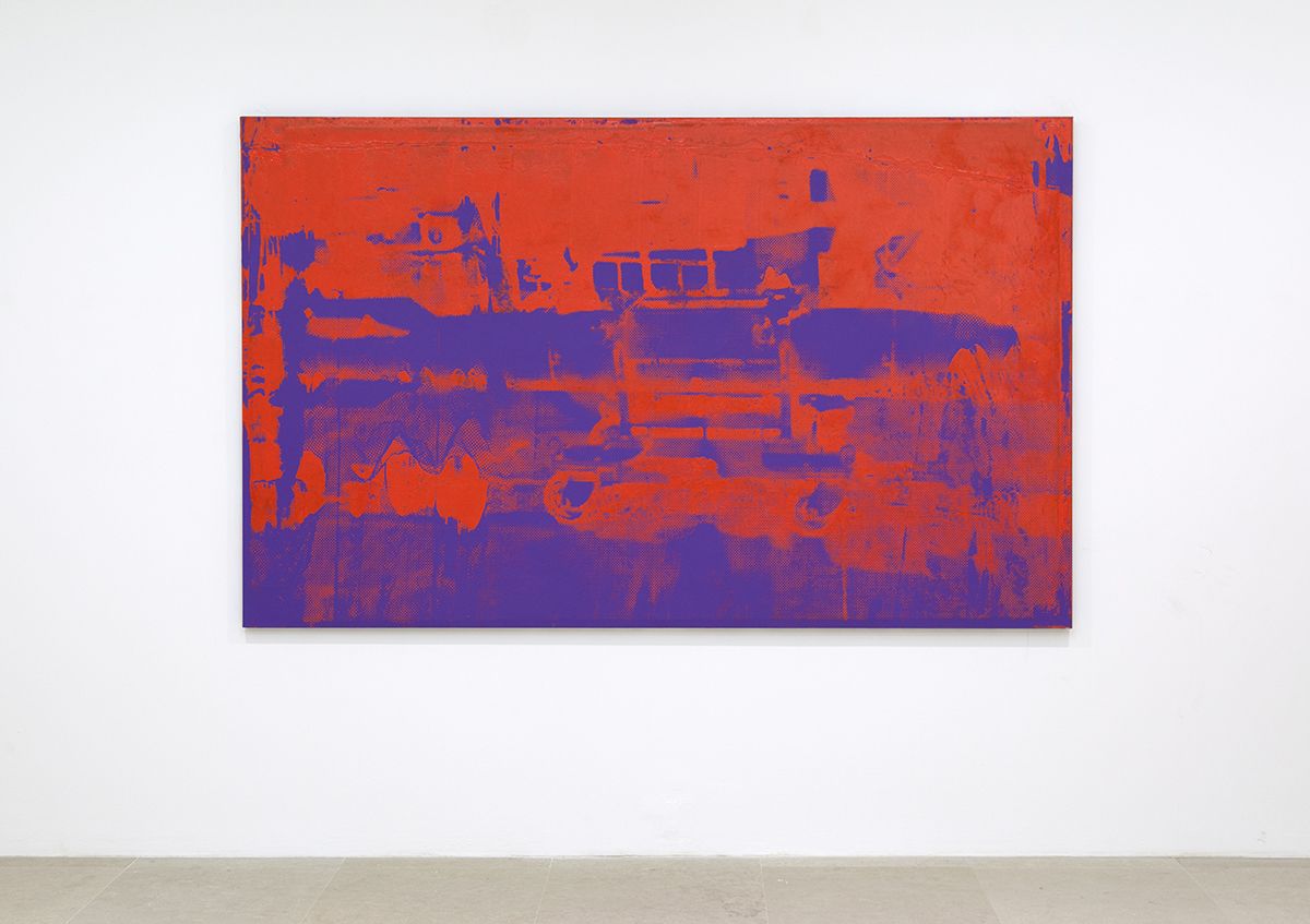 Mathieu Malouf,B61 nuclear warhead, 2017, Silkscreen on canvas, 60 x 96 inches (152.4 x 243.8 cm)