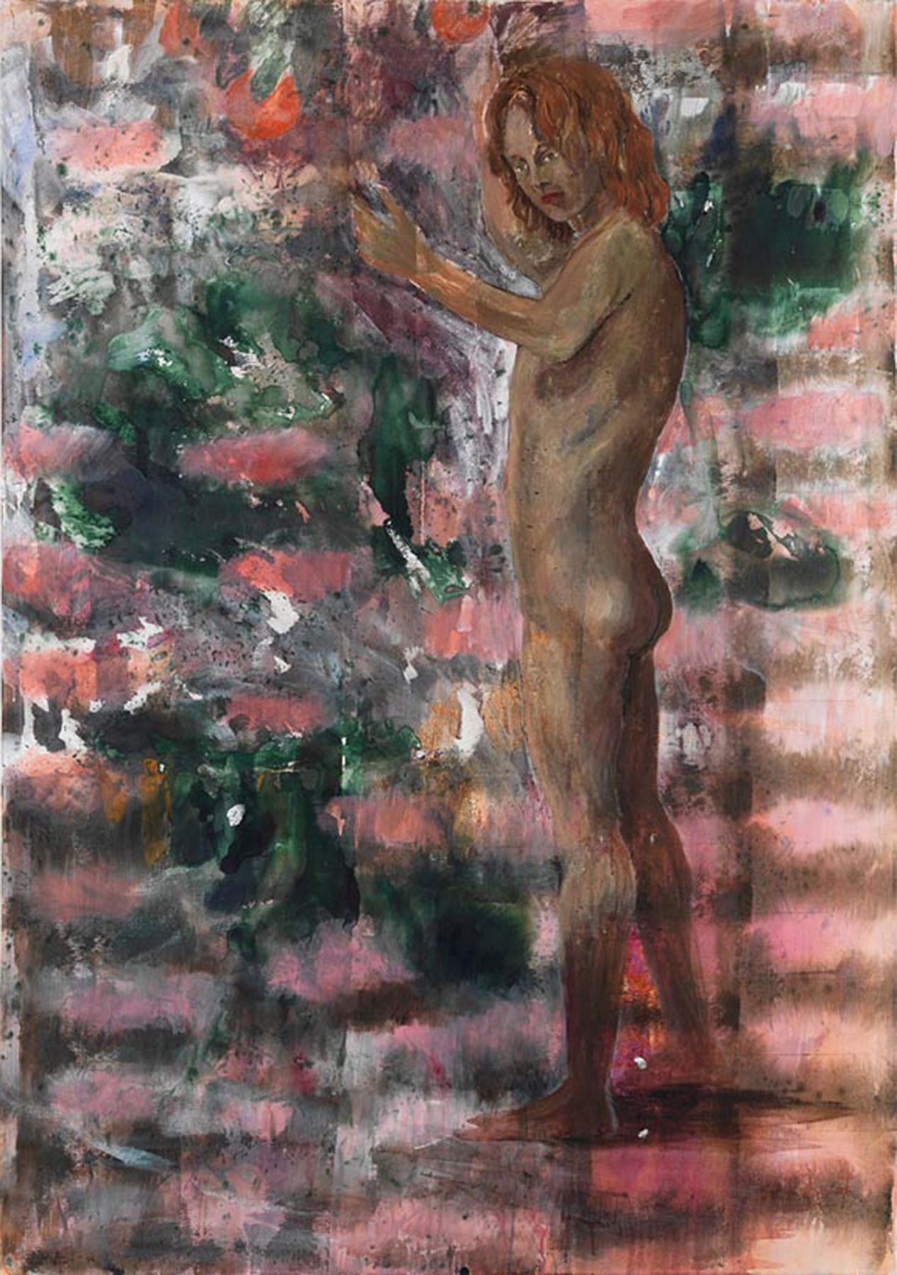 Ohne Titel, 2011, Watercolor, ink, pastel, oil, and acrylic on canvas, 78 3/4 x 55 1/4 inches