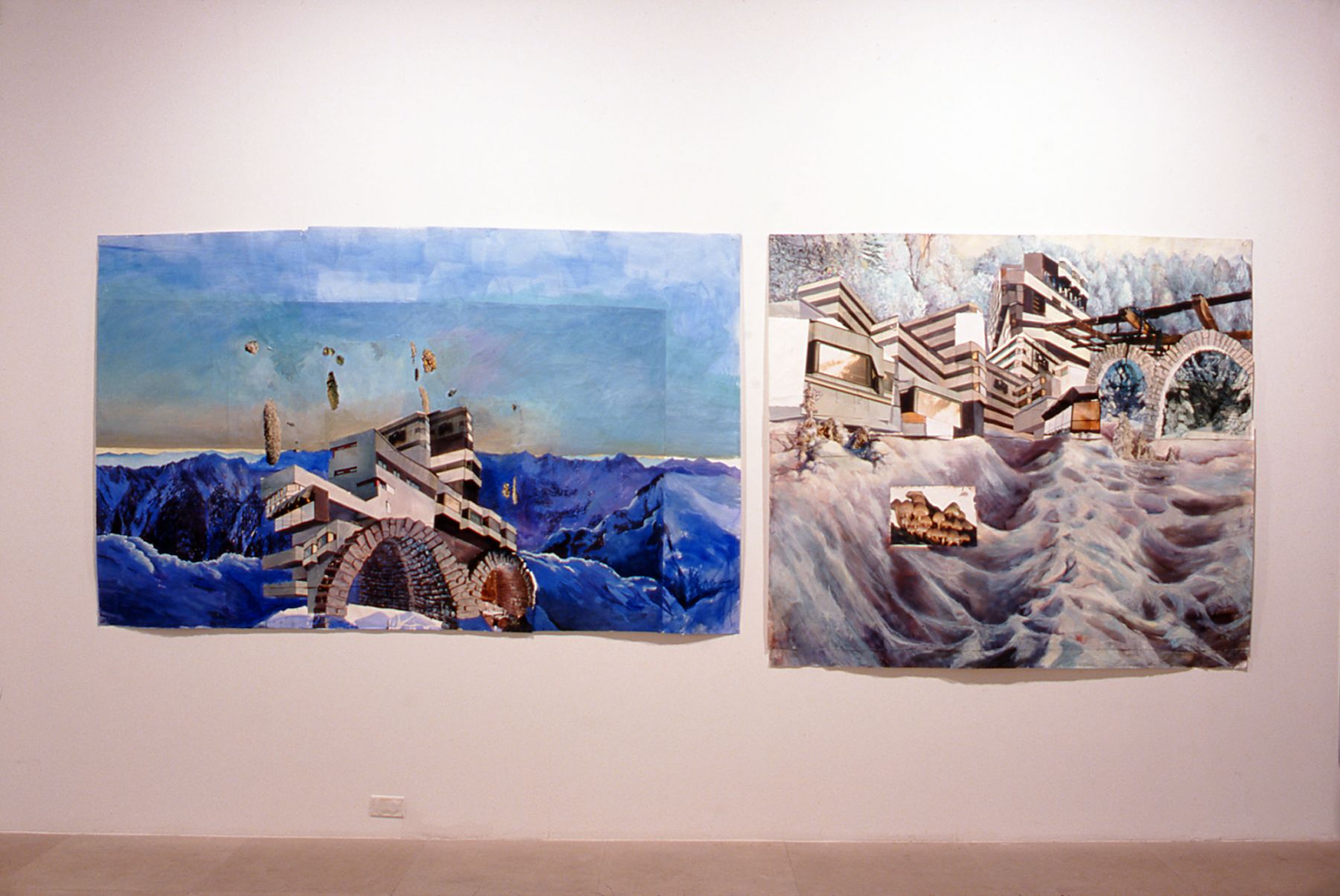 Amelie von Wulffen, Untitled & Untitled, 1998, Acrylic and photocollage on cardboard and paper, 55 x 78 3/4 inches, 57 86 1/2 inches