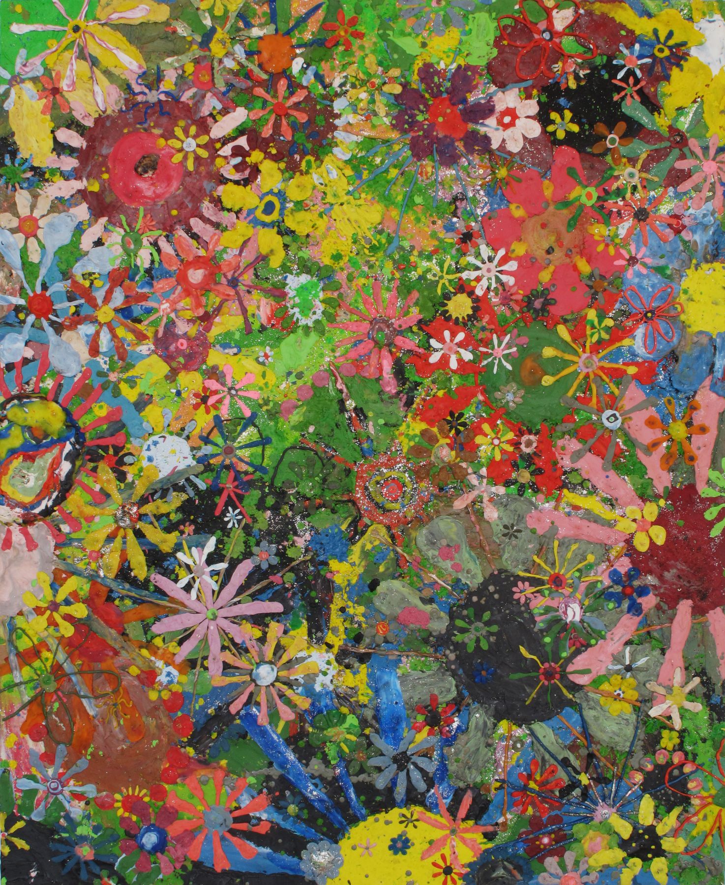 Flower painting, 2009, plasticine on wood panel, 49 1/2 x 40 1/2 x 3/4 inches