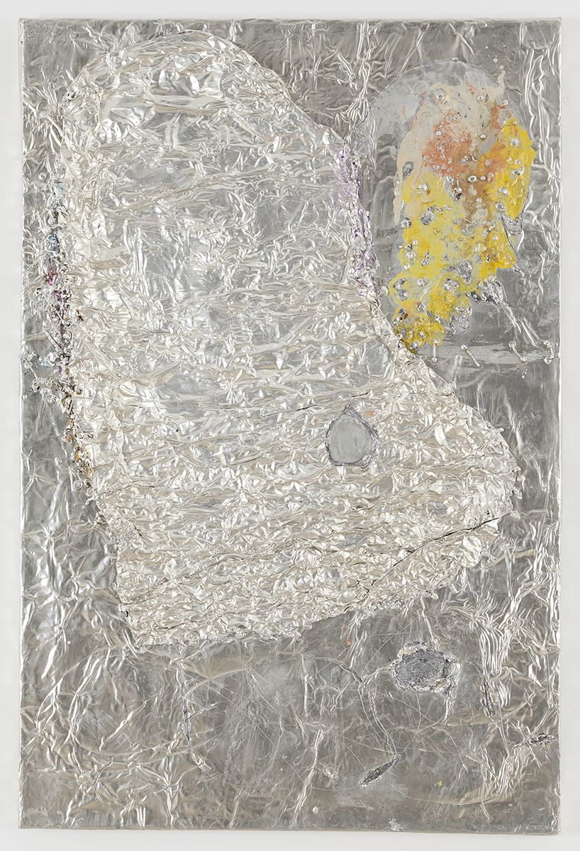 Josef Strau Scourge, 2018 Tin plate, tin wire, acrylic, ballpoint pen on canvas 30 x 20 x 1 inches (76.2 x 50.8 x 2.5 cm)