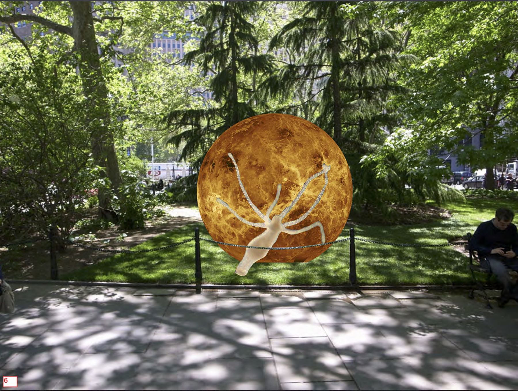This June, as part of its 40th anniversary, Public Art Fund will present Earth Potential, a new exhibition by emerging Estonian artist Katja Novitskova. Her first major institutional show and outdoor commission in the United States, the exhibition will transform Lower Manhattan’s City Hall Park into a surreal landscape with a new series of seven large, flat cut aluminum sculptures. Featuring online-sourced, digitally-printed imagery, the works layer alien-like, yet terrestrial animals and organisms over celestial bodies and planets. By creating images at once scientific and poetic, these dramatic, visual objects expose worlds unseen by the naked eye yet indispensable to human advancement. The flatness of the sculptures replicates the experience of viewing images online, while the imagery and its connotations—from science fiction to achievements in image making—will encourage visitors to consider how developments in technology have changed our perceptions of the natural world. Earth Potential will be on view from June 22 – November 9, 2017 at City Hall Park, Lower Manhattan., 