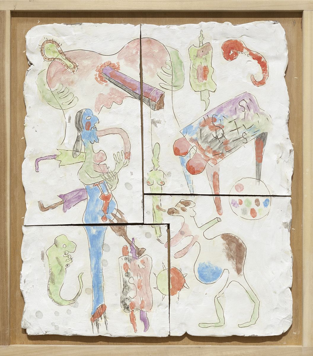 Richard Hawkins Shamanic Abortion of the Divine Parasite after Being Raped by the Holy Spirit 25 3/4 x 22 3/4 x 1 5/8 inches (65.4 x 57.8 x 4.1 cm)