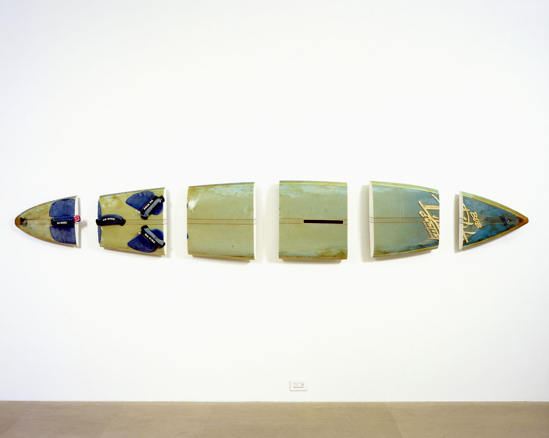 Michael Krebber, Bob Till Custom, 2008, Windsurfing board, wall mounts, 21 x 140 inches