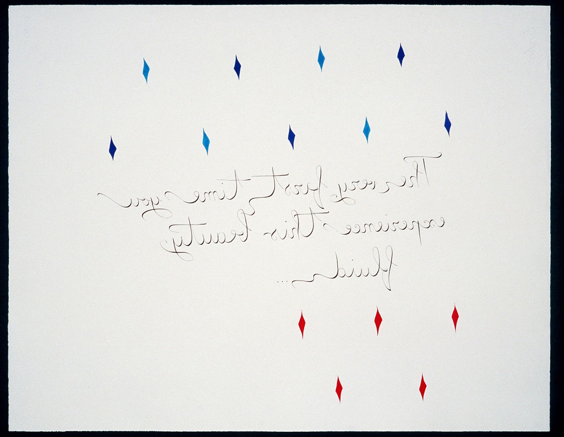 Guy de Cointet, The very first time you experience this beauty fluid, 1983, Pencil and watercolor on paper, 20 x 25.75 inches