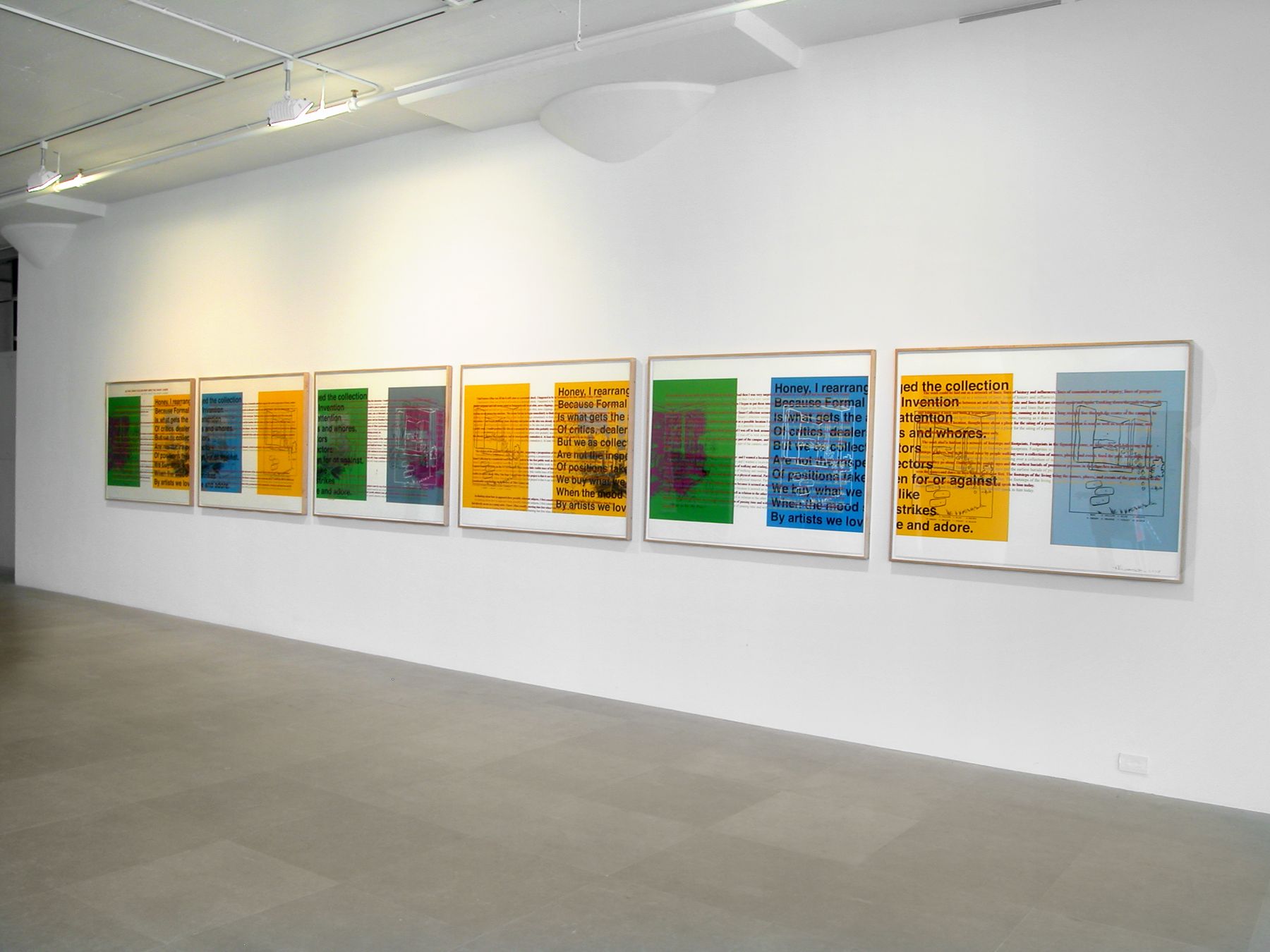 Allen Ruppersberg, As the Crow Flies or How I Miss the Avant-Garde, 2007, six silkscreens (unique), 38 x 50 inches