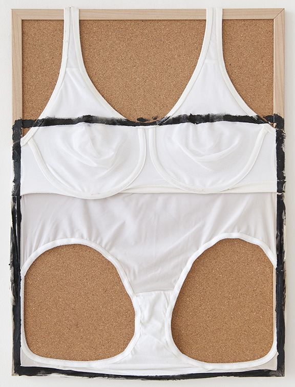 Tony Conrad Untitled (but from here on, it's), 2009 acrylic, underwear, bulletin board 23 x 17 inches (58.4 x 43.2 cm)