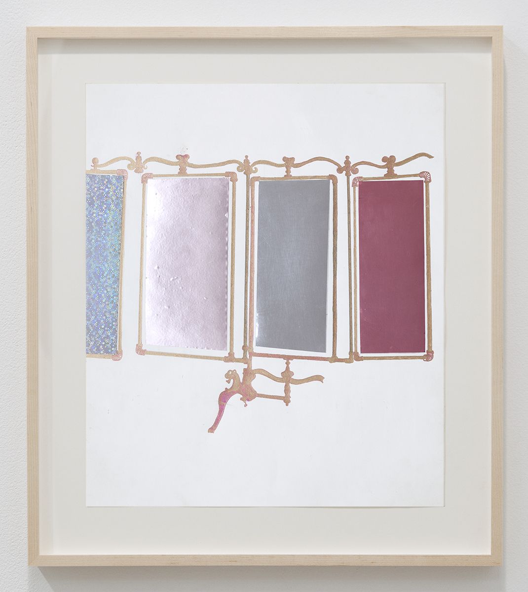 Julie Becker dream house accessory, 2015 Mixed media on paper Paper: 16 5/8 x 14 inches (42.2 x 35.6 cm) Frame: 20 7/8 x 18 1/2 x 1 1/2 inches (53 x 47 x 3.8 cm)