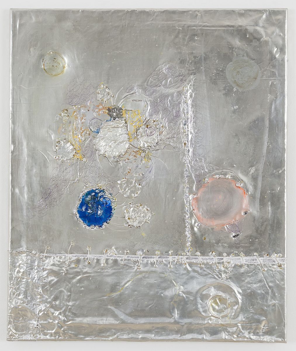Josef Strau Confusion, 2018 Tin plate, tin wire, acrylic, ballpoint pen on canvas 24 x 20 x 1 inches (61 x 50.8 x 2.5 cm)