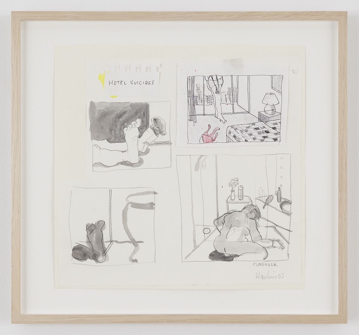 Richard Hawkins Hotel Suicide - 2, 2007 Acrylic, ink, pencil and collage on paper: 12 x 11 3/4 inches (30.5 x 29.8 cm) Frame: 15 x 16 1/8 x 1 3/8 inches (38.1 x 41 x 3.5 cm)