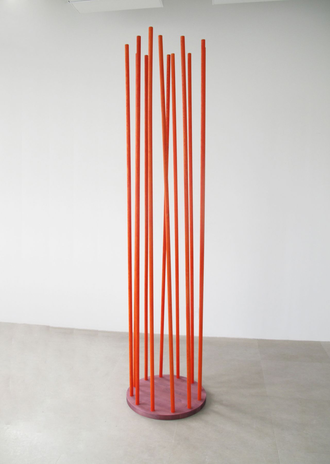 Trans Column 6 (violet and orange), 2009, wood, gouache, oil, 94 1/2 x 22 1/2 x 22 1/2 inches