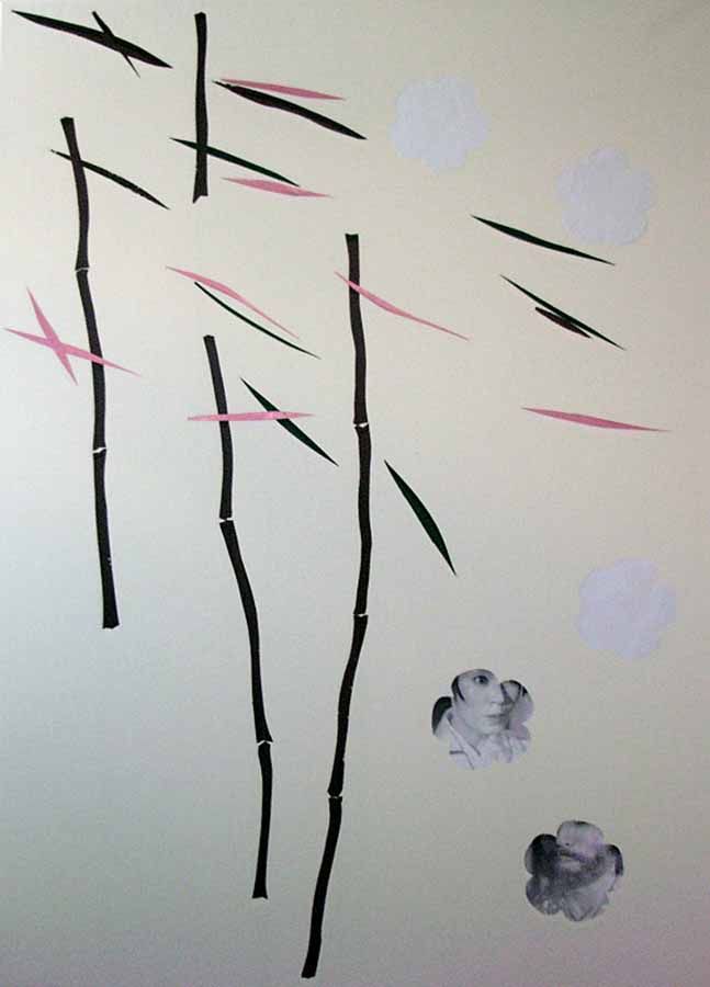 Henning Bohl Shogun, 2005, paper, colored aluminum foil, b/w copy on prepainted canvas, 64.96 x 47.24 inches