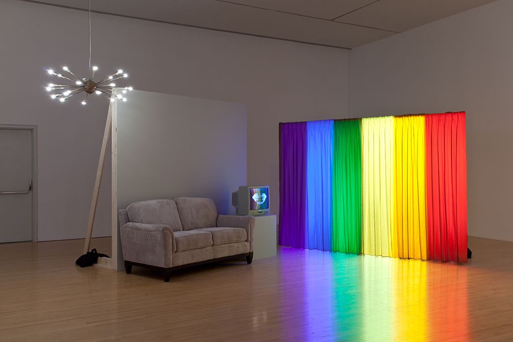 Spectral Analysis, 1977/2010, Curtain, sofa, television, single channel video, theatrical lighting, set wall and soundtrack
