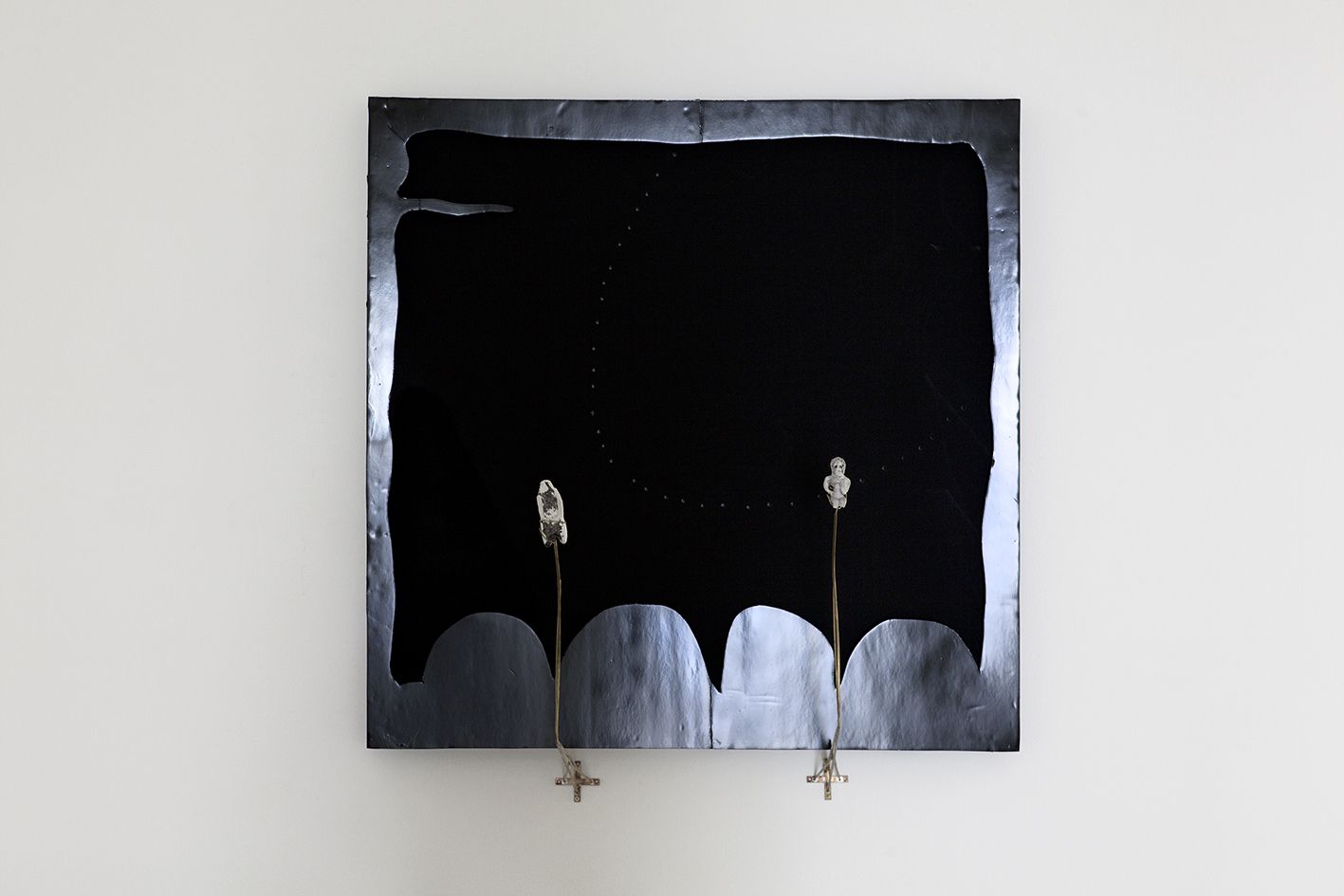 Gedi Sibony, Held By Hands, 2012, Acrylic paint, canvas, foam core, brass, plaster, 51 1/8 x 51 1/8 inches