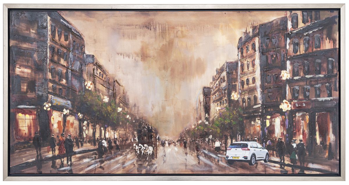 Nicolas Ceccaldi Attentat Terroriste, 2019 Acrylic and paper on framed print 27 x 52 x 1 1/2 inches (68.6 x 132.1 x 3.8 cm)