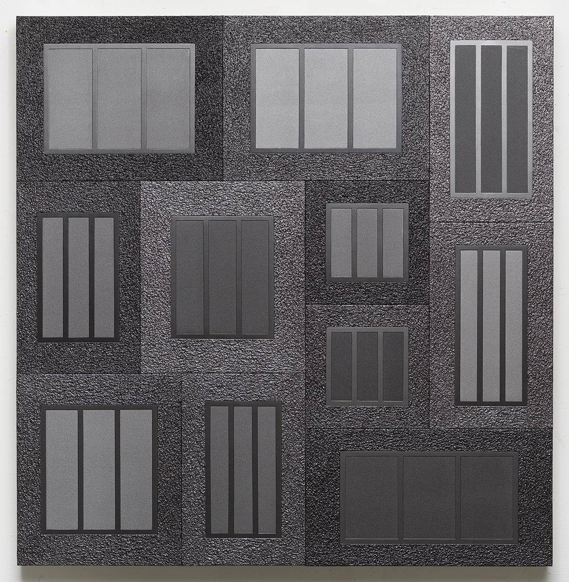 Peter Halley, Delirium, 2017 Acrylic, metallic acrylic, and Roll-a-Tex on canvas 80 x 78 inches (203.2 x 198.1 cm)