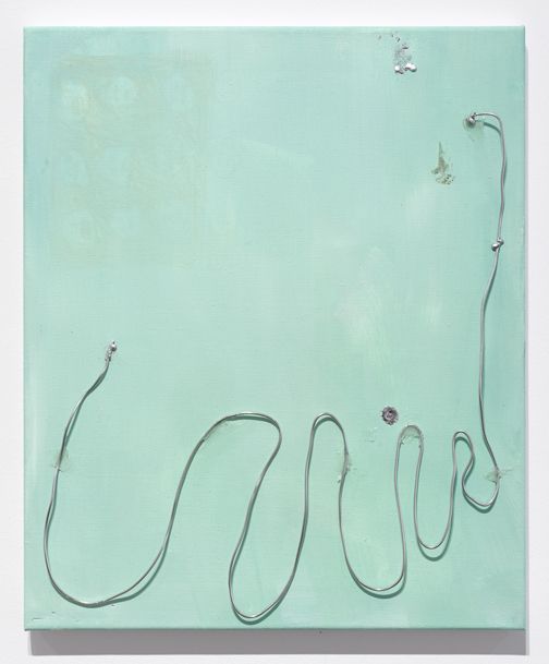 Josef Strau Untitled, 2016 Soldering tin wire and acrylic on canvas 23 5/8 x 19 5/8 x 1 7/8 inches (60 x 50 x 5 cm)