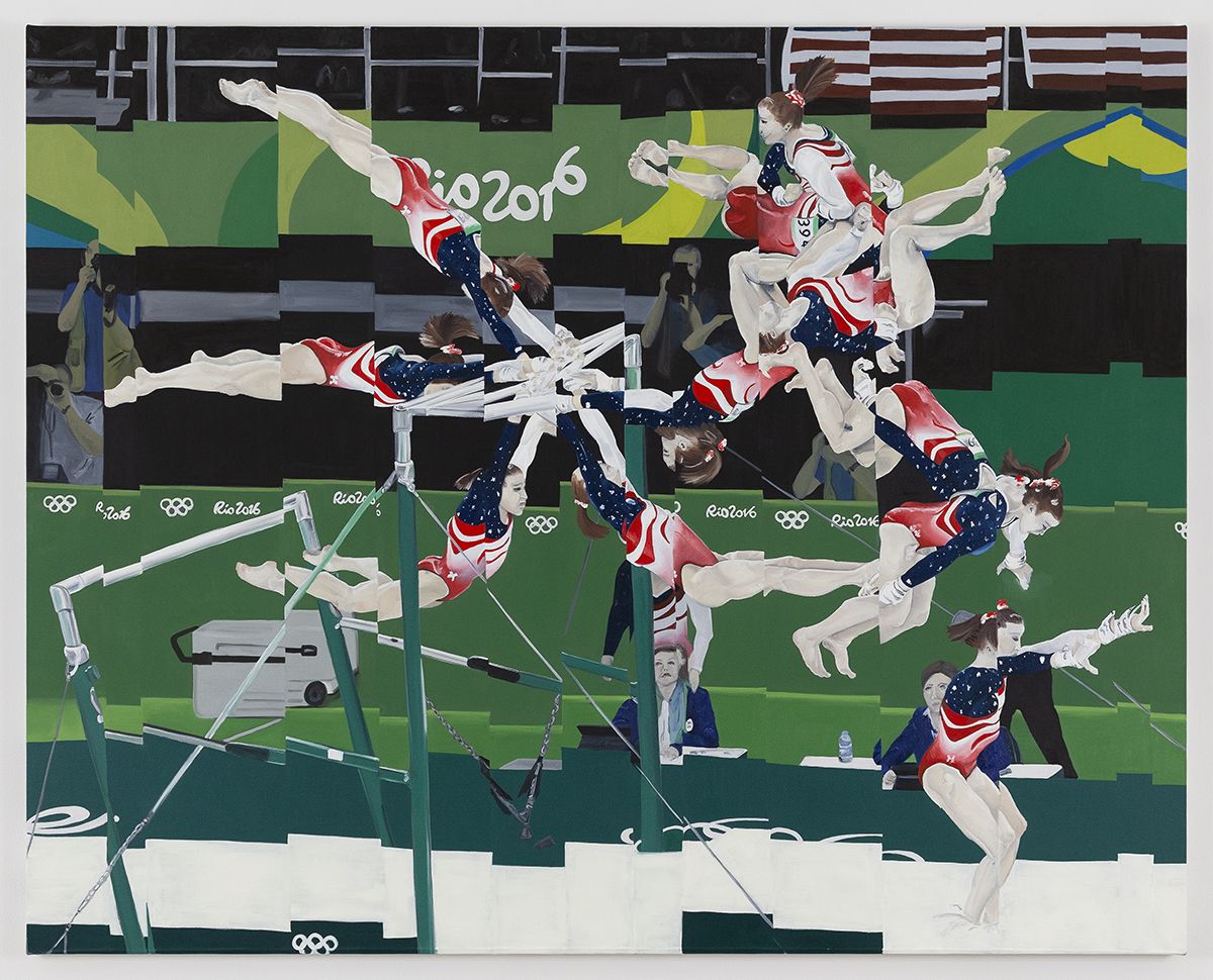 Jeanette Mundt Born Athlete American: Madison Kocian I, 2018 Oil and glitter on canvas 48 x 60 inches (121.9 x 152.4 cm)