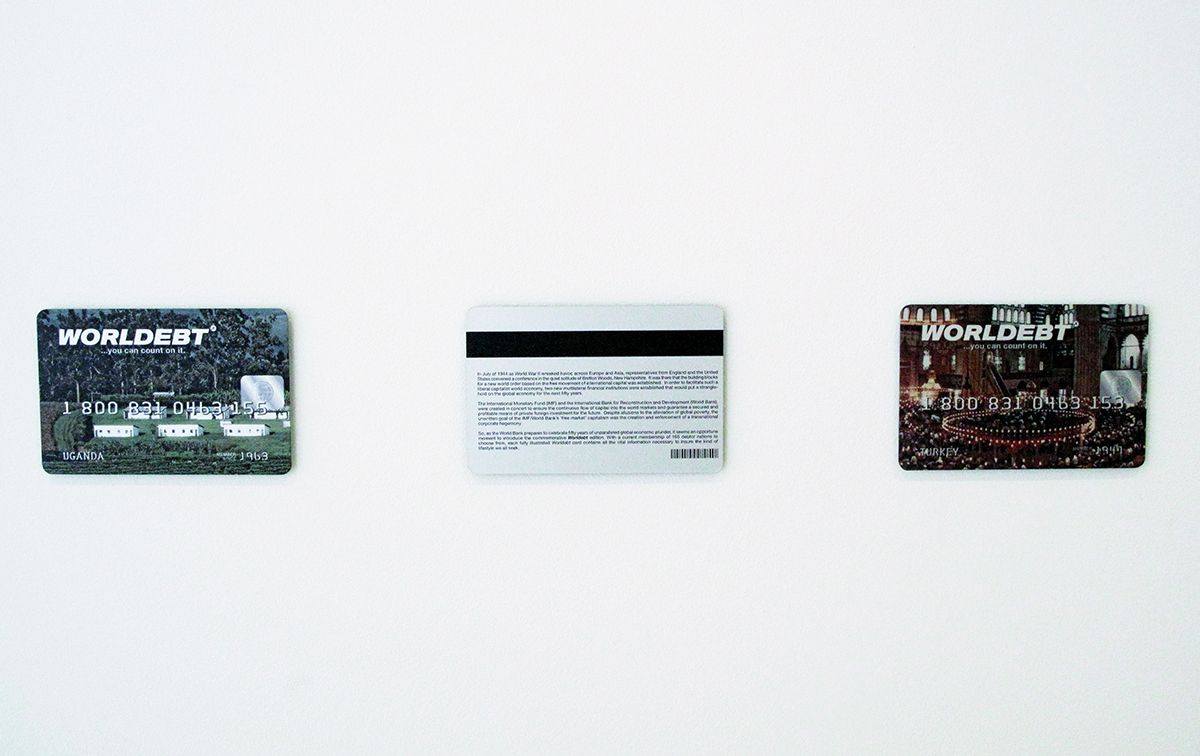 John Knight Worldebt, 1994 Lithography on aluminum 165 parts, 3 1/8 x 5 1/8 inches (8 x 13 cm) each