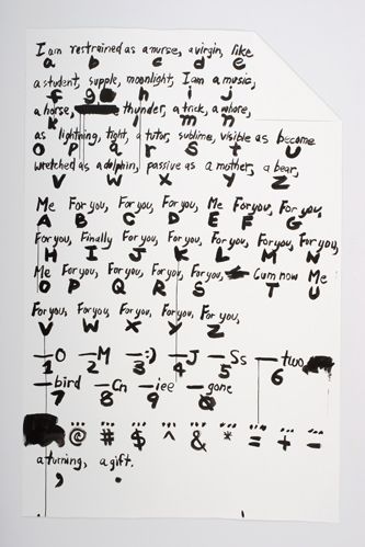 The body of Oh Ho_darlin (truetype font), 2008, ink on paper and mixed media, 91 x 58 3/4 inches (framed)