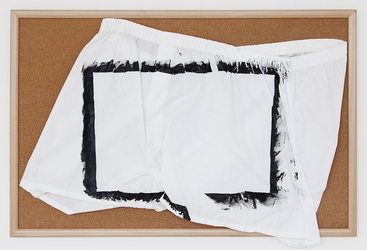 Tony Conrad Untitled (broken spokes), 2009 Acrylic, underwear, bulletin board 23 x 35 inches (58.4 x 88.9 cm)