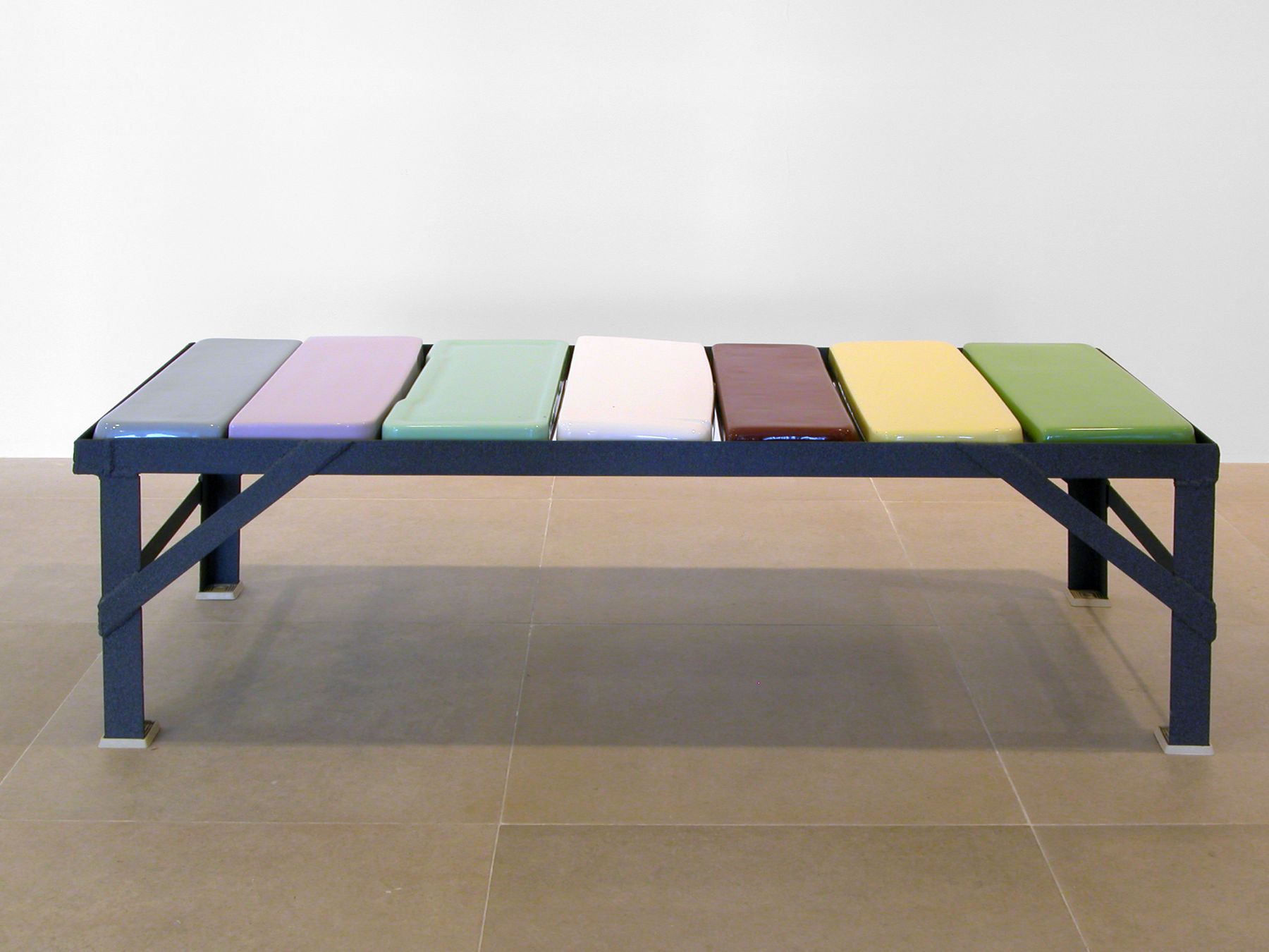 Jim Drain, Toilet Top Bench, 2007, Mixed media, 18 1/2 x 56 1/4 x 22 inches