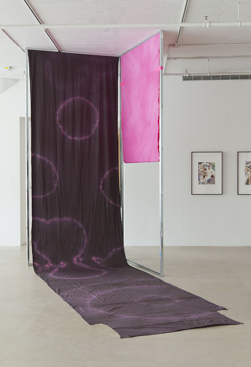 Hilary Lloyd Tie-dye Studs, 2017 Fabric, dye, studs Dimensions variable