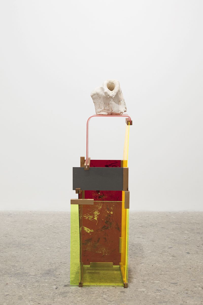 Gelatin New York Golem, 2017 Plaster, wood, plexiglass, glazed ceramic 46 1/8 x 13 7/8 x 13 3/8 inches (117 x 35 x 34 cm)