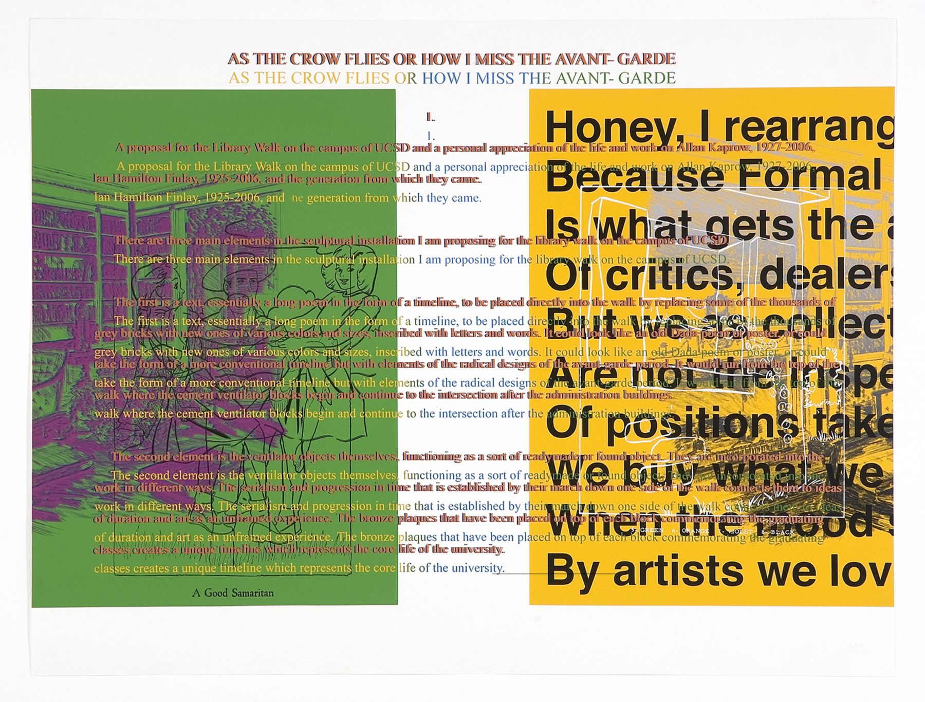 Allen Ruppersberg, As the Crow Flies or How I Miss the Avant-Garde, 2007 (detail), six silkscreens (unique), 38 x 50 inches