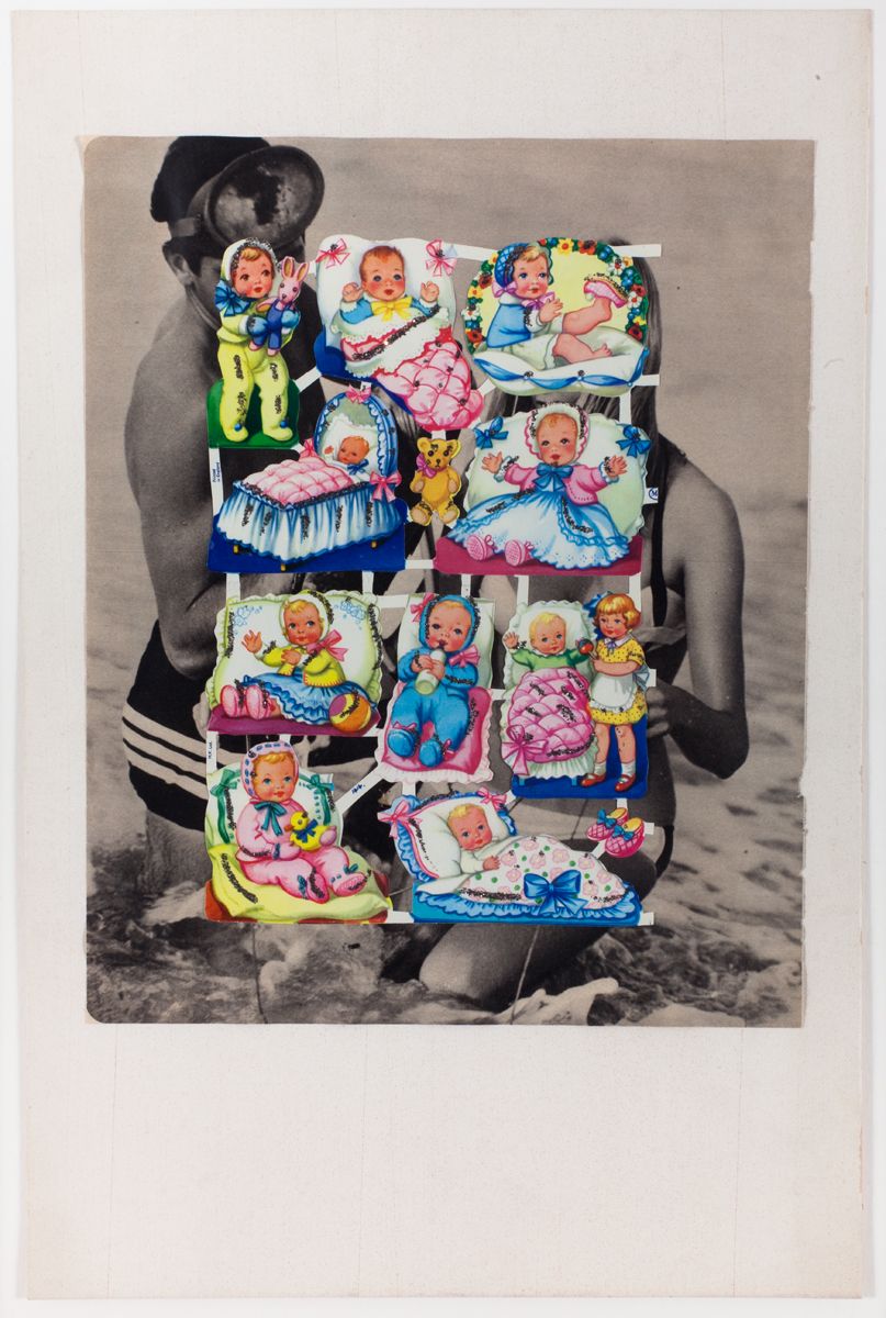 Konrad Lueg Untitled (Glanzbilder auf Taucher), Unknown Collage and glitter on card Paper: 17 3/4 x 11 5/8 inches (45 x 29.5 cm) Framed: 20 1/8 x 14 1/8 inches (51.2 x 36 cm)