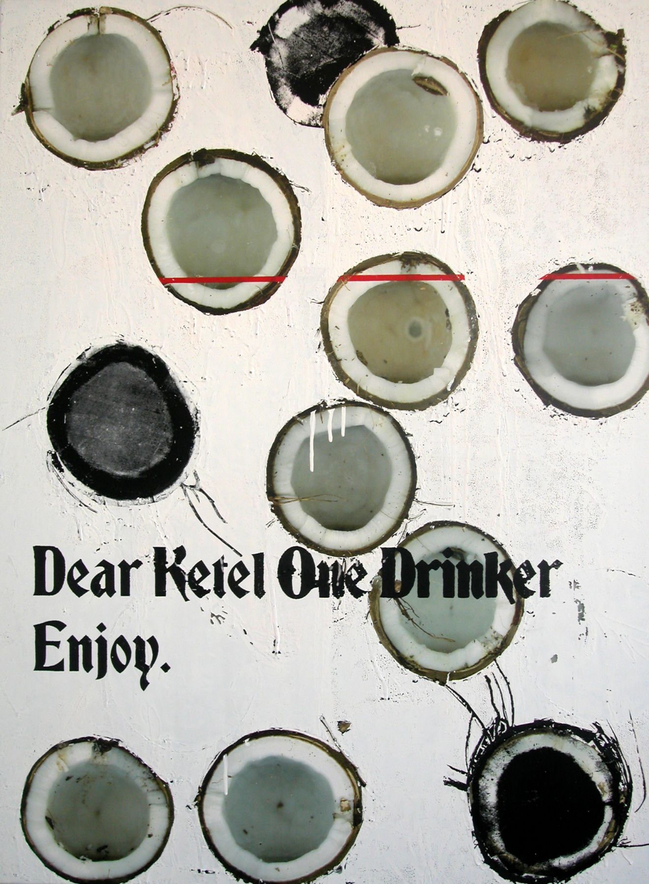 Untitled (Coconut Ketel One), 2005, silkscreen and inkjet on canvas, 48 x 36 inches