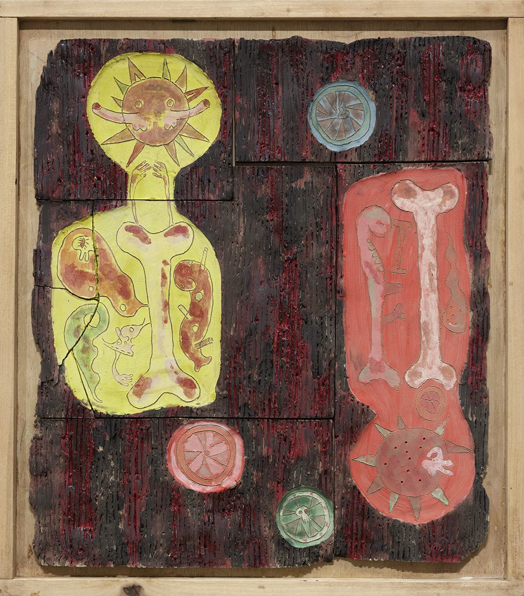Richard Hawkins Bones, Meat and the Curse of the Carnal, 2016 Glazed ceramic in artist's frame 25 3/4 x 22 3/4 x 1 5/8 inches (65.4 x 57.8 x 4.1 cm)