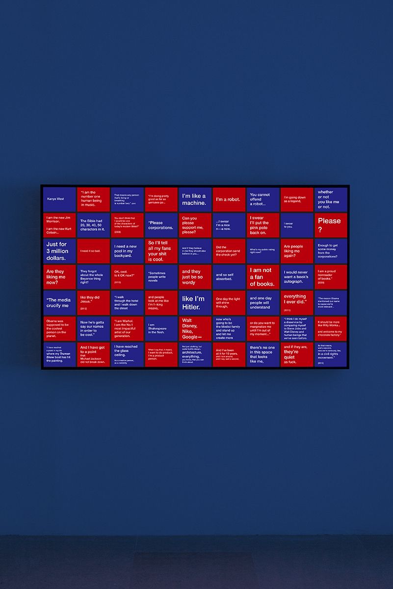 Tony Cokes Face Value (Kanye West), 2018 Lightbox, duratran print 65 3/4 x 39 1/4 inches (167 x 99.7 cm)