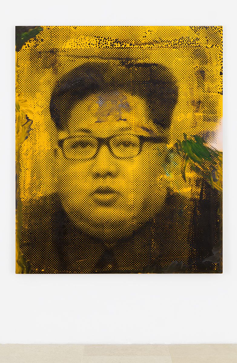 Mathieu Malouf, Supreme Leader II, 2017, Silkscreen, glitter and mixed media on canvas, 72 x 60 inches (182.9 x 152.4 cm)