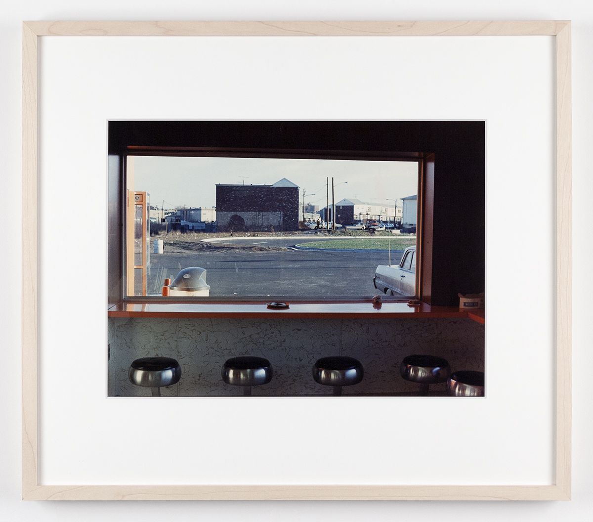 Dan Graham View Interior, New Highway Restaurant, Jersey City, New Jersey, 1967 C-print Framed: 17 1/8 x 19 3/4 inches (43.5 x 50.2 cm)