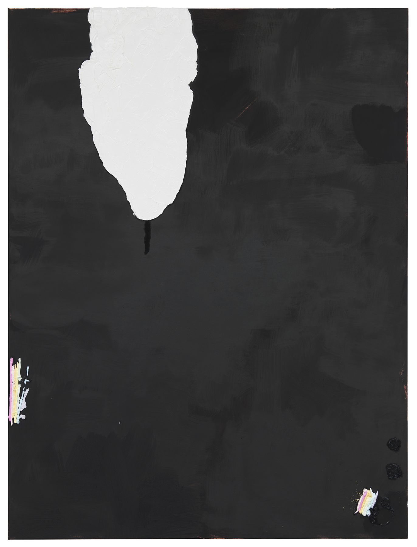 Monika Baer on hold (arrested development), 2015 Acrylic, ink, mirror, oil on canvas 70 3/4 x 53 1/4 inches (180 x 135 cm)