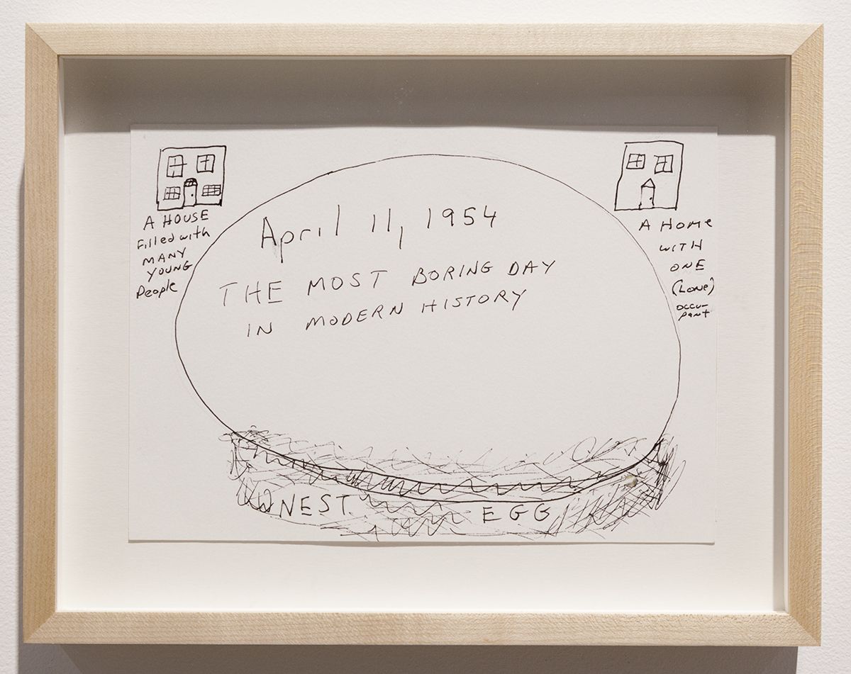 Michael Smith The Most Boring Day in Modern History, 2015 Ink and watercolor on paper Paper: 6 1/2 x 9 1/2 inches (16.5 x 24.1 cm) Frame: 9 3/4 x 12 1/2 inches (24.8 x 31.8 cm) MS.083