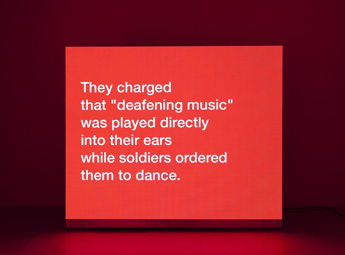 Tony Cokes Evil.16 (Torture.Musik), 2009-2011 Digital video, color, stereo 16:27 minutes