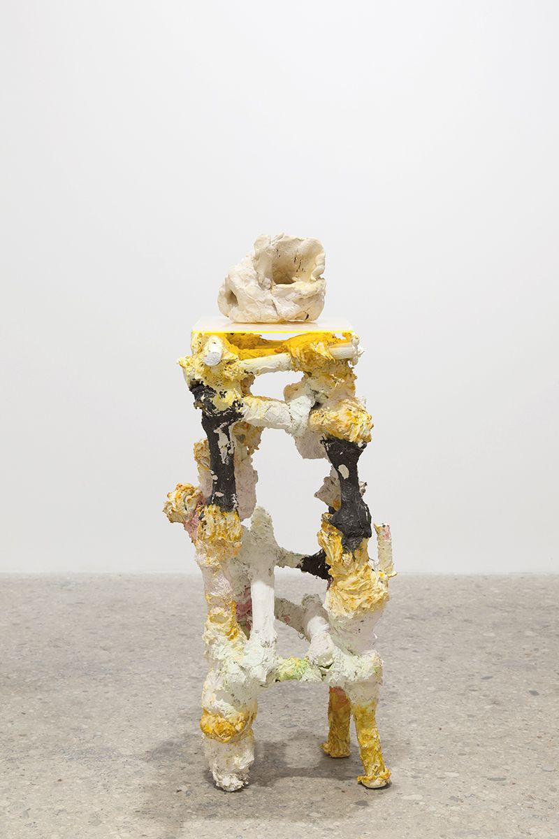 Gelatin New York Golem, 2017 Acrystal, gold leaf frames, glazed ceramic 47 5/8 x 11 7/8 x 10 5/8 inches (121 x 30 x 27 cm)