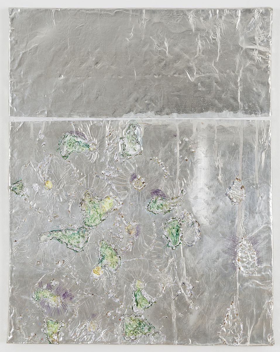 Josef Strau Impairment, 2018 Tin plate, tin wire, acrylic, ballpoint pen on canvas 28 1/4 x 22 x 1 inches (71.8 x 55.9 x 2.5 cm)