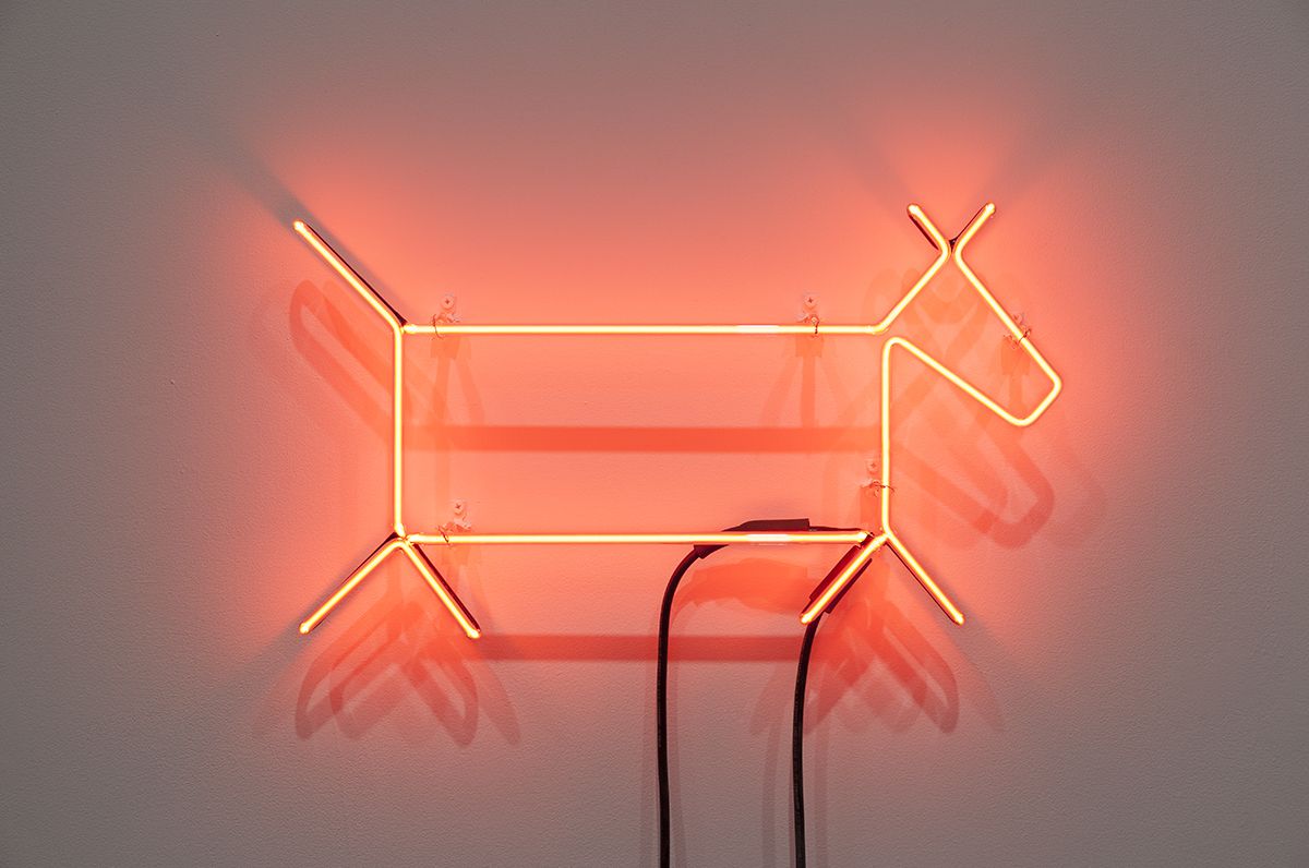 John Knight There's No Place Like Home, 1990 Neon and audio tape 12 3/4 x 23 x 2 1/4 inches (32.4 x 58.4 x 5.7 cm) 55 minutes 46 seconds, looped