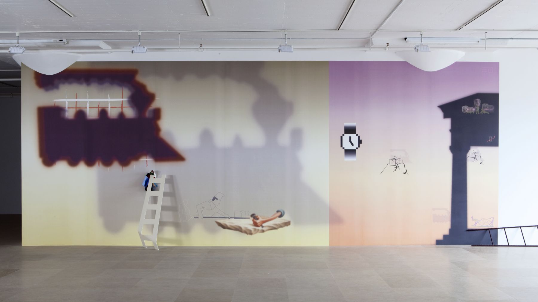 Helen Marten Some Civic Shades (Highball Hi Rise), 2011 Digitally printed wallpaper from vector drawing 128 x 388 x 21 inches (325.1 x 985.5 x 53.3 cm)